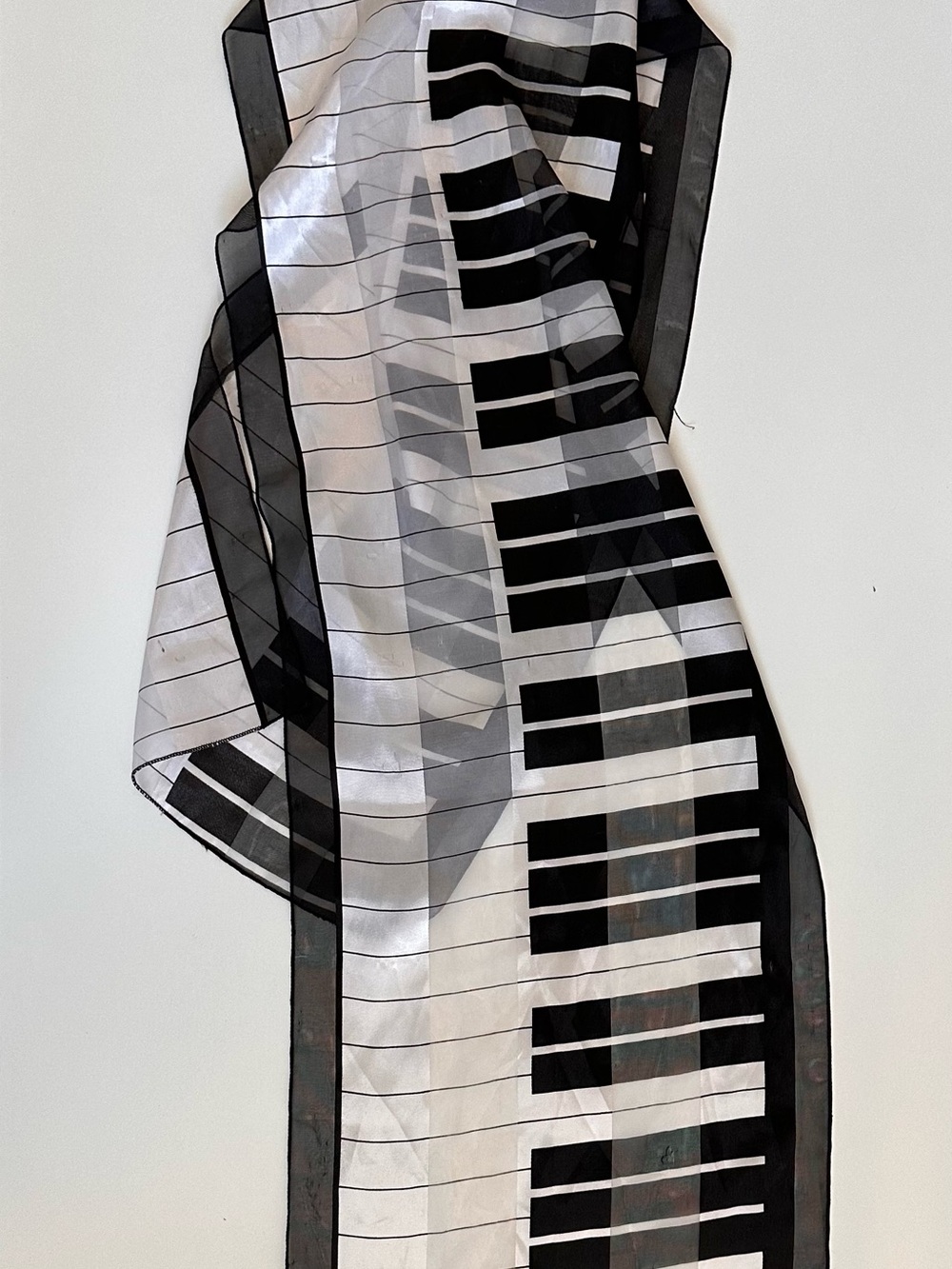 Black and White Piano Keys Organza Scarf - Home Accents